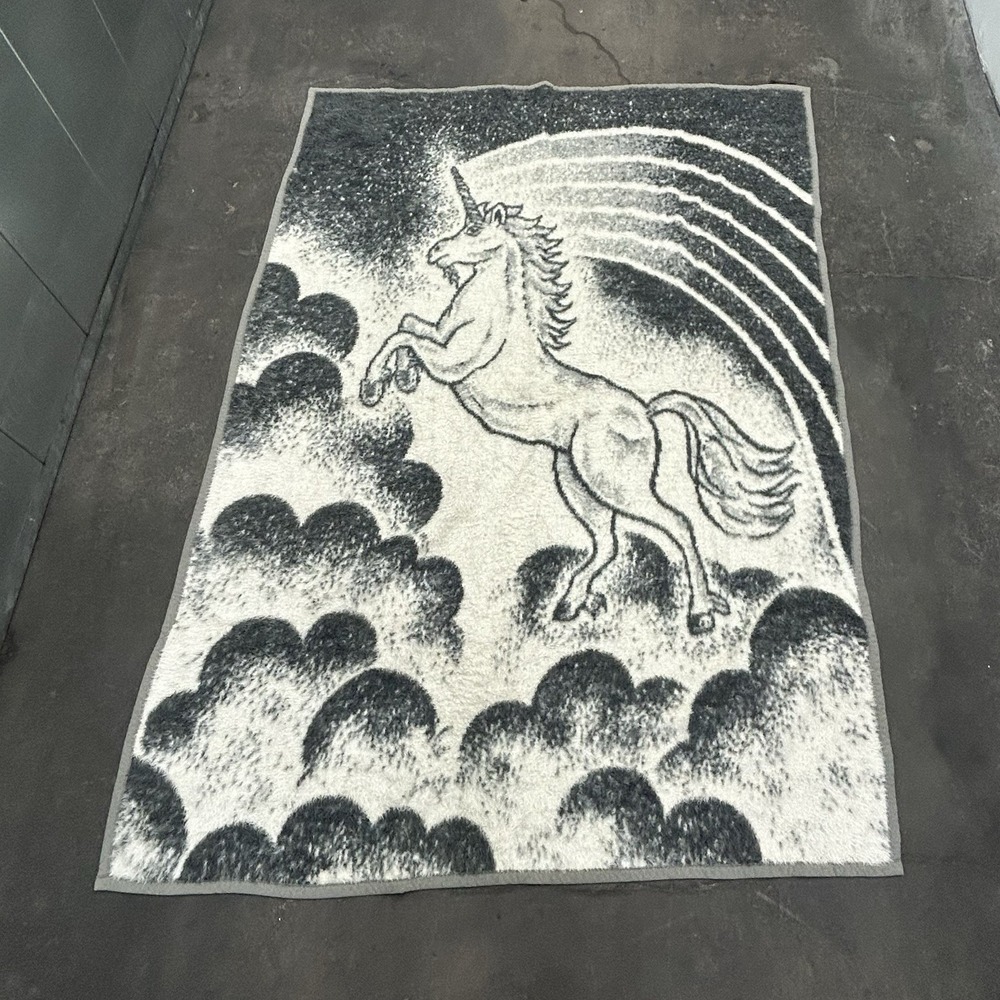 Vintage Ibena By Cannon Unicorn Blanket 52x72 cReversible